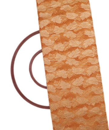 orange and golden foil print cut work net fabric hs131 5575